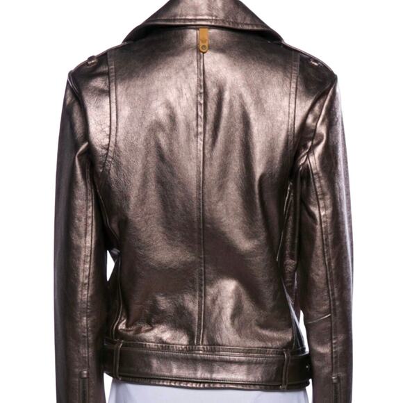 Mackage x Aritzia Metallic Gray Lamb Leather Moto Biker Jacket Small Chic Edgy - Picture 4 of 16